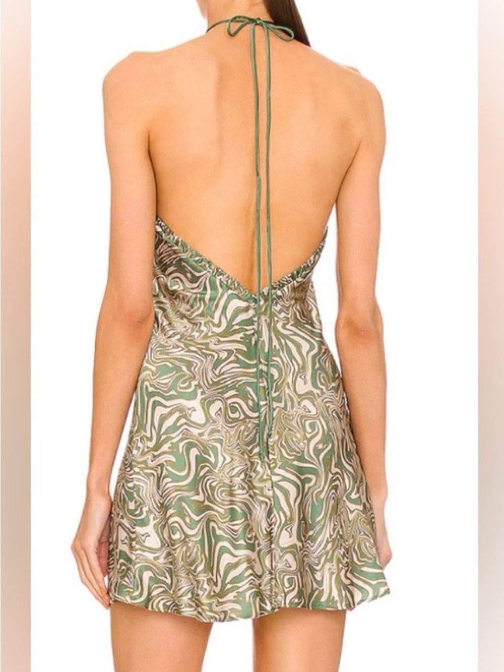 Bec & Bridge Green and Cream Marble Halter Mini Dress - Picture 9 of 10